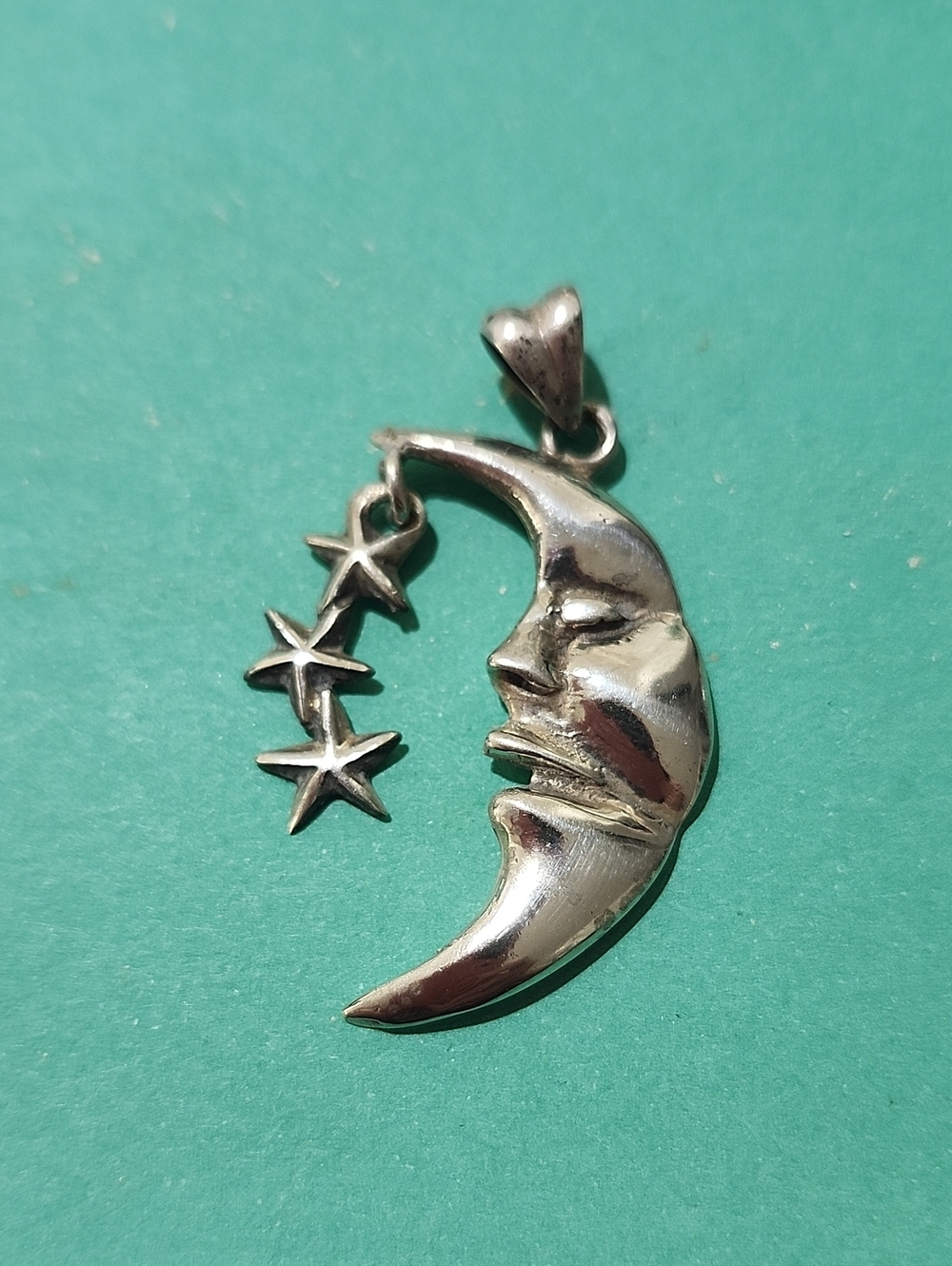 Sterling Silver Sleepy Moon and Stars Pendant Necklace